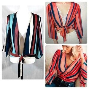 Buckle Willow & Root colorful striped tie front top size large